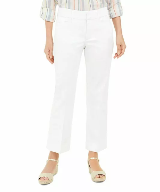 Charter Club Women's Cropped Straight-Leg Pants White Trouser Stretch Size 12