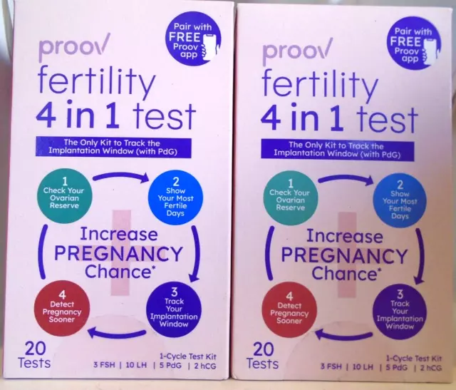 2 Prueba de fertilidad 4 en 1 Proov - Kit de prueba de 1 ciclo (20 pruebas) Expiración: 01/25