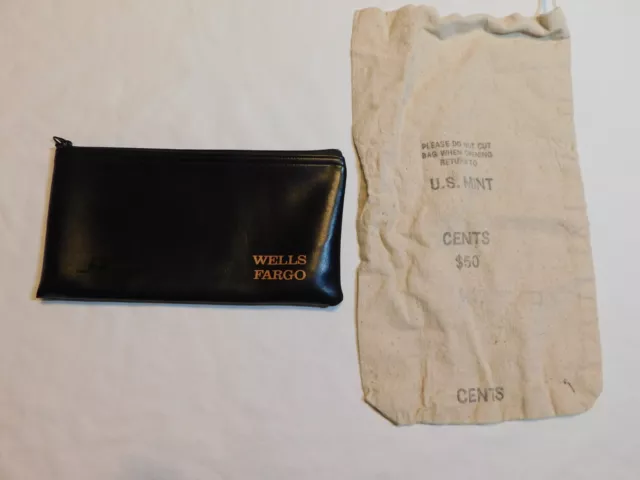 Wells Fargo Money Deposit Zip Pouch Cash Canvas Bag Us Mint $50 Cents Coin Lot