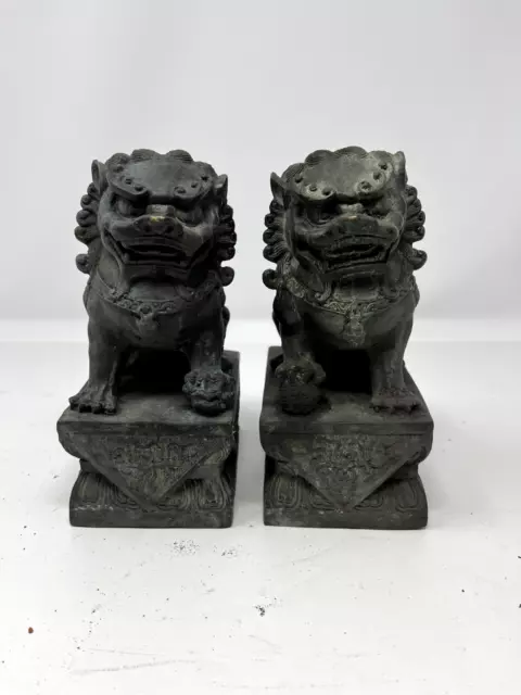 Antique Vintage Ceramic Celadon Foo Dogs PAIR Chinese Mid Century