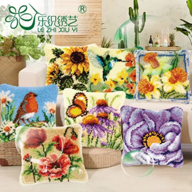 Flower Plant Cushion Cover Making kits Latch Hook Rug For Beginners Embroidery