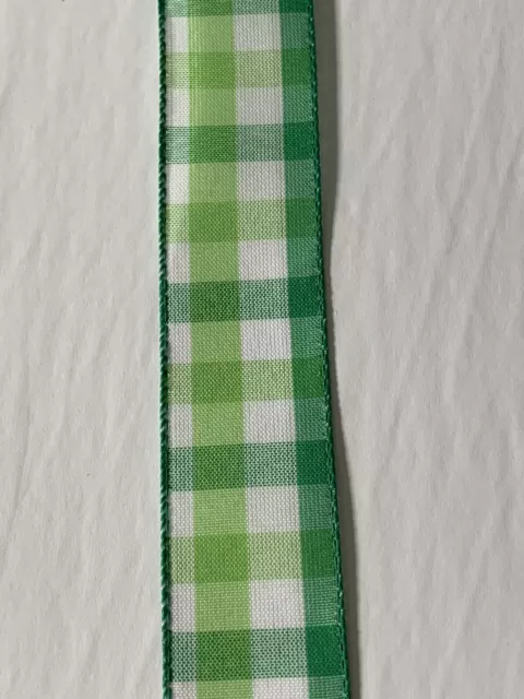 5 Yds - 1 1/2” Wired Green & White Buffalo Plaid Faux Linen Ribbon St Patrick’s