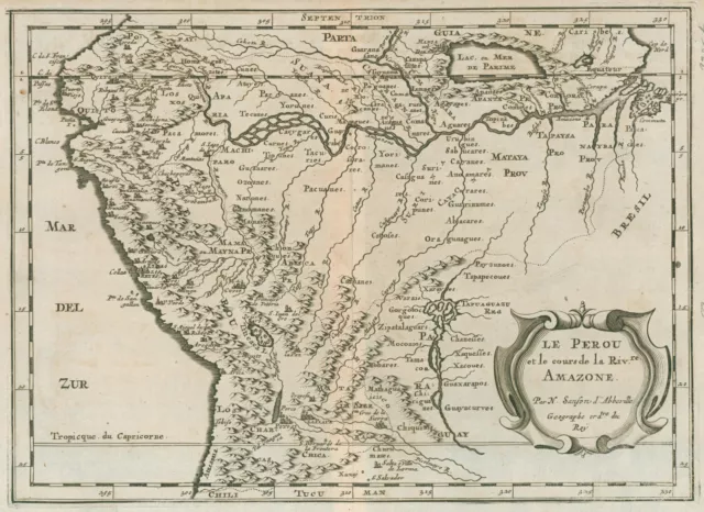 Peru Original Kupferstich Landkarte Sanson 1683