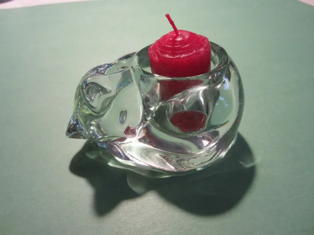 Vintage Crystal Glass Sleeping Cat Votive Candle Holder , Indiana Glass