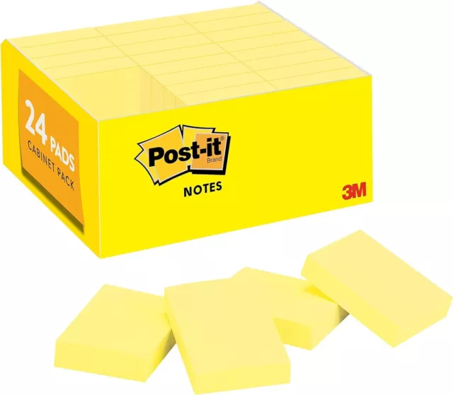 Post it Mini Notes, 1 3/8 x 1 7/8 in, 24 Pads, Canary Yellow, Clean Removal 1 Pk