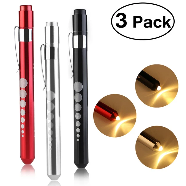 3pcs Reusable LED Penlight with Warm White Light / Pupil Gauge Random Color