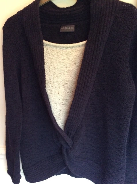 Alex & Co Größe 14 marineblau und beige Twist vorne Sommergewicht Baumwolle Strickpullover 2