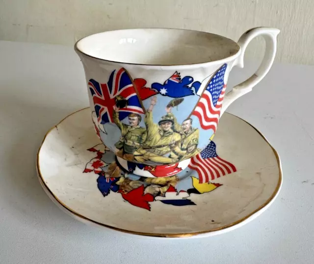 Ww2 Ve Day Fine Bone China 50Th Anniversary End Of The War. China Cup & Saucer