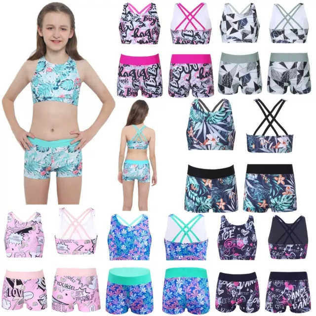 Kids Girls Printed Bikini Sets Criss Cross Back Two Piece Swimsuit Bathing Suit