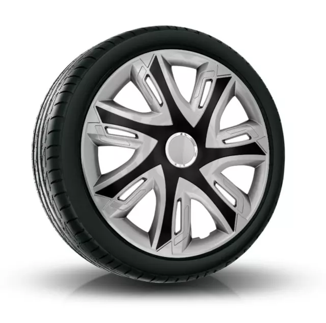 14'' Wheel Trim Covers Hub Caps 4-Piece Set Silver & Black ABS Super Resistant