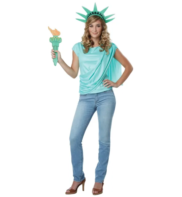 Miss Liberty Statue USA Independence Shirt Crown Torch Womens Costume Kit