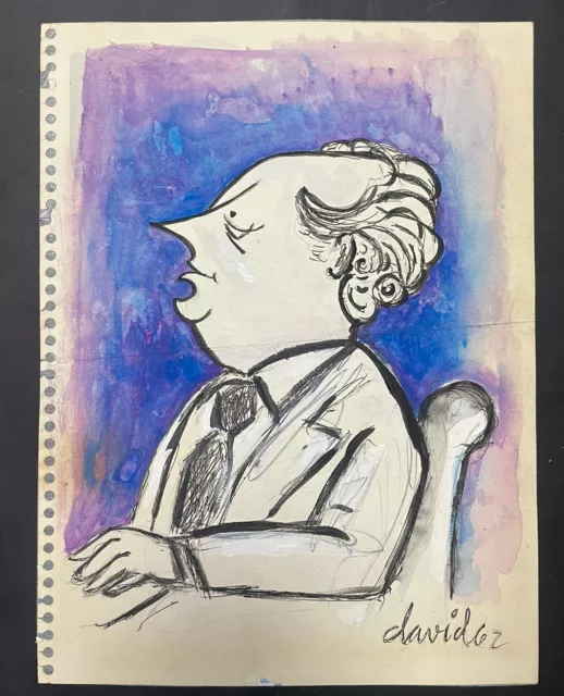 Caricature drawing by: Juan David, 1962. Original signed. Rafael Alberti.