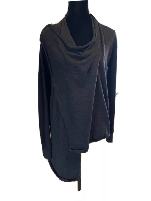 All Saints Black 6 Sweater Drina Cardigan Asymmetrical Cowl Neck Shoulder Zip