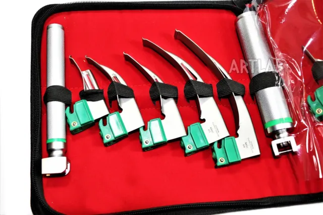 New! German Fiberoptic Laryngoscope Set Mac+Mil 12Pcs Intubation Blades + Handle 2