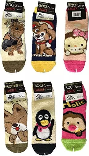 Ladies Animal Bed Socks Cartoon Pattern Winter Slipper Colourful Design Uk 4-7