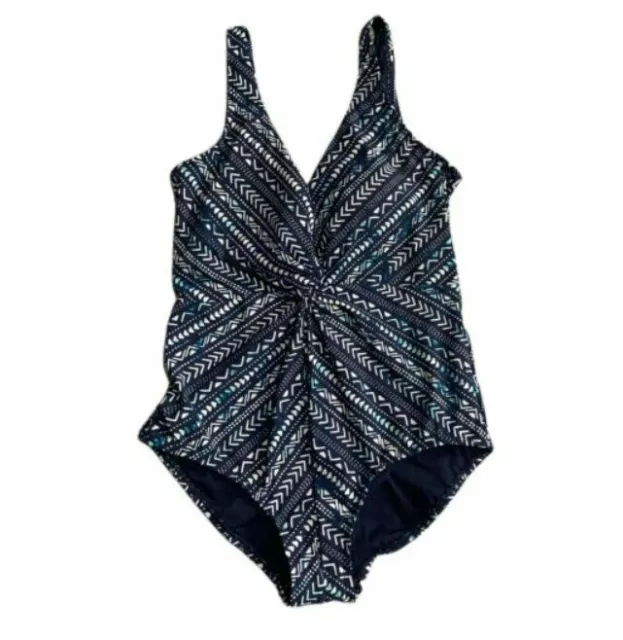 Jantzen Swimsuit Womens 14 Mare Blue Turquoise Aztec Twist Front One Piece New