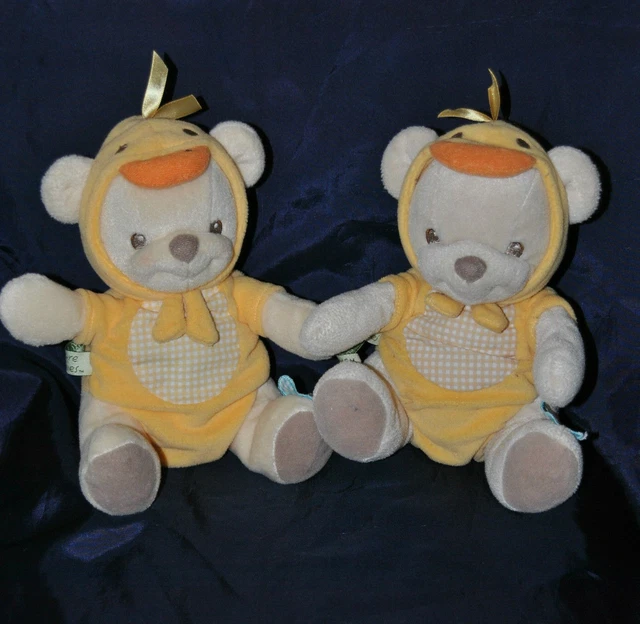 Lot 2 Peluche Doudou Ours Déguisé Canard 2003 FISHER PRICE Jaune 19 Cm Assis