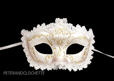 Mask from Venice Colombine A Tip Rhinestone And Lace White Golden 922 V44