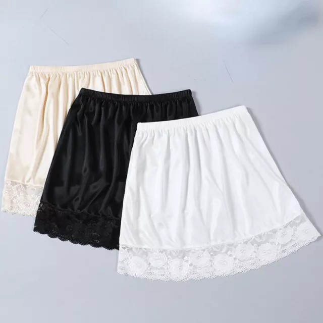 Lace Satin Women Petticoat Faux Silk Skirt Underskirt Mini Half Splice 35cm