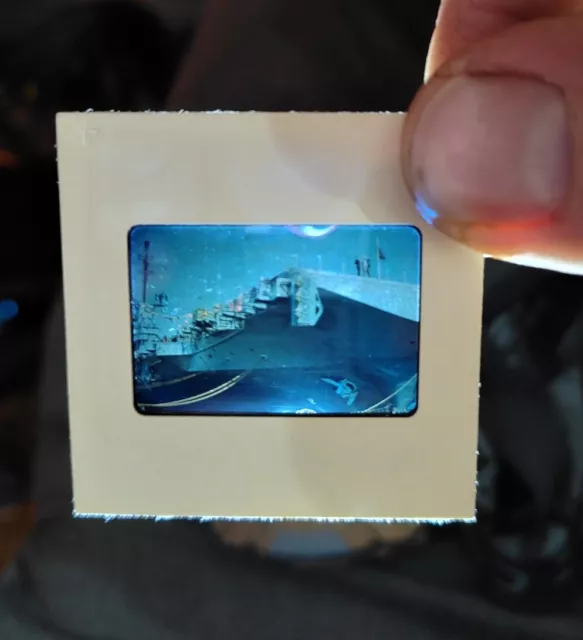 Vintage Beautiful Kodachrome Color Slide US Navy Aircraft Carrier Ship