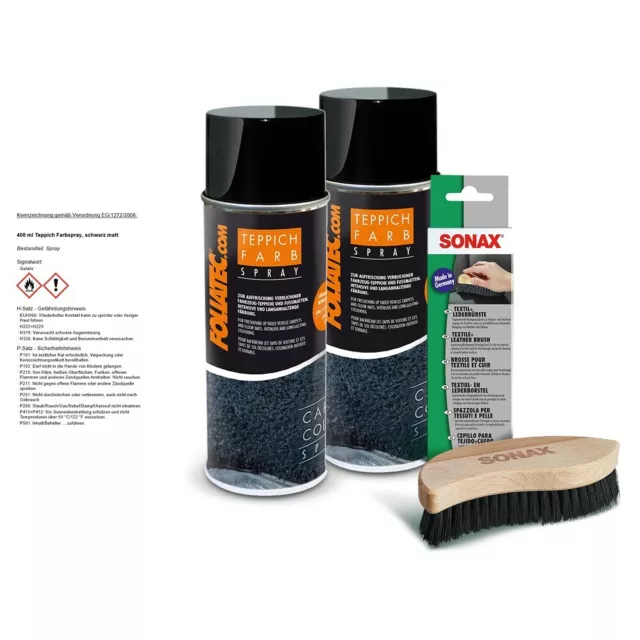 FOLIATEC 2x 400ml TEPPICH FARBSPRAY SCHWARZ MATT FARBAUFRISCHER + TEXTIL BÜRSTE