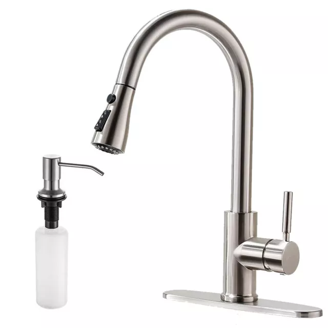 Kitchen Sink Faucet Brushed Nickel Single Handle Swivel Pull Down Sprayer Mixer