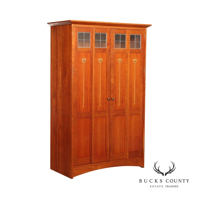 Stickley Mission Collection Harvey Ellis Inlaid Cherry Armoire Desk Cabinet Stickley Mission Collection Harvey Ellis Inlaid Cherry Armoire Desk Cabinet