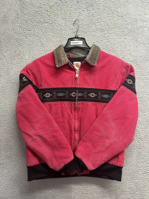 Vintage Carhartt Jacket Mens Medium Red Aztec Navajo Southwestern Bomber Zip