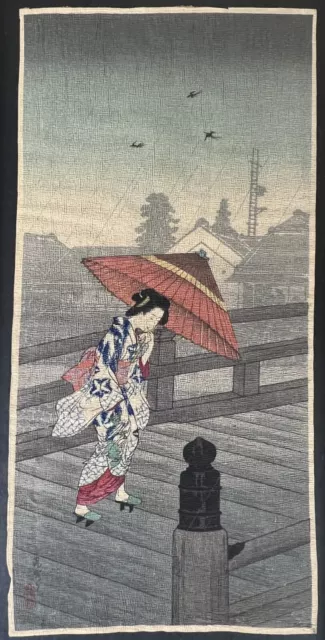 Takahashi Hiroaki (1871-1945), or Shotei Returning from Bath Rare pre 1936 Crepe 2