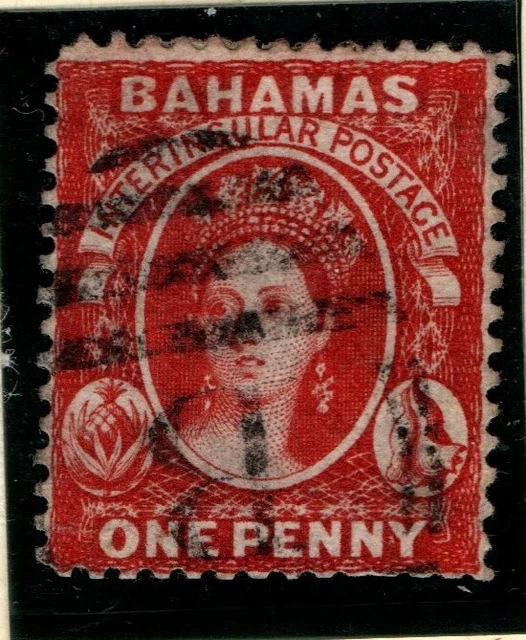 Bahamas 1882 One Penny 1d perf 14 Wmk Crown CA SG 42  Used See note