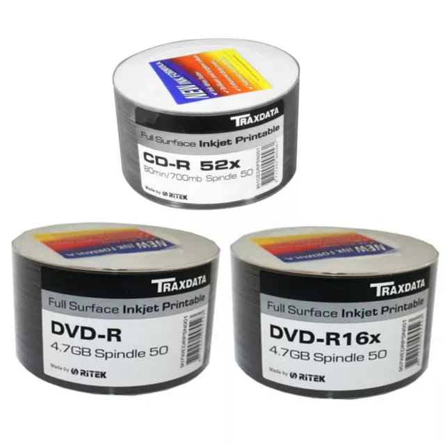 Traxdata Full Face Printable 52X Cd-R/Cdr, 8X Dvd-R, 16X Dvd-R Ritek G05 Discs