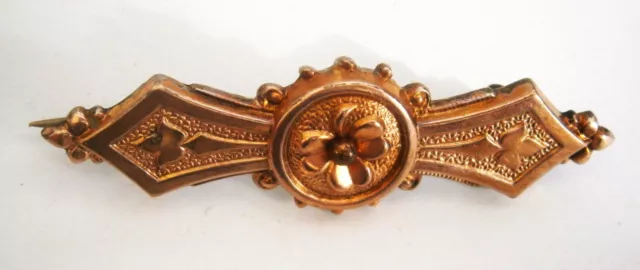 L892) Antique Victorian gold filled plated Shamrock clover leaf bar brooch pin