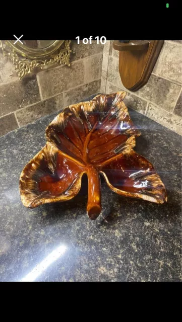 Vintage Hull Brown Drip Glaze Pottery Serving Dish