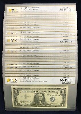 1957 $1 Silver Certificate Fr. 1619 Block U/A PCGS Graded Gem UNC 66 PPQ