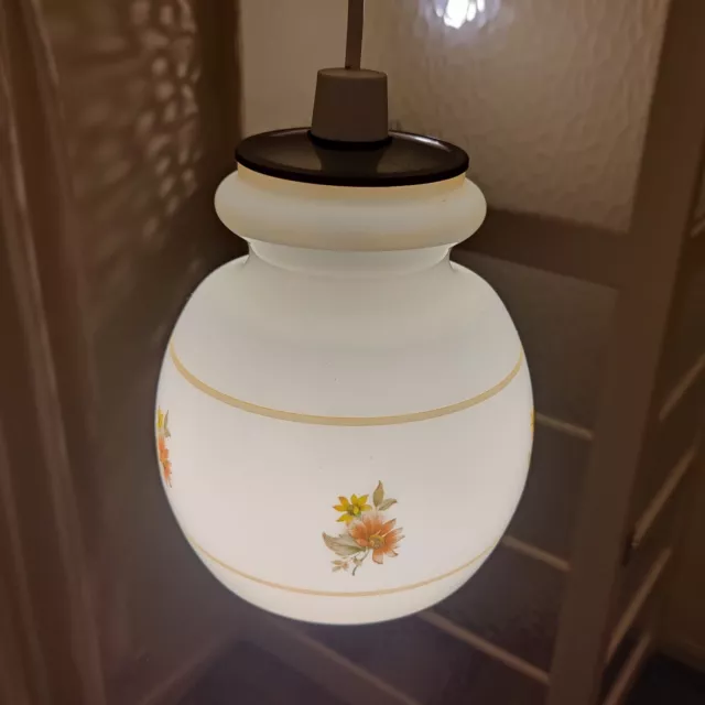 Vintage White Glass Floral Ceiling Pendant Light Shade Mid Century Retro 1970s