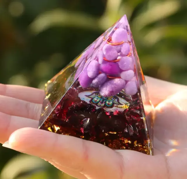 Orgonite Pyramid Amethyst Peridot Healing Crystal Energy Orgone EMF Protection