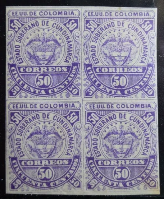 Colombia State Cundinamarca Scott #7 F/VF Mint Never Hinged Block Of 4.