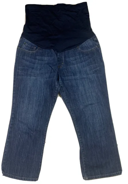 Liz Lange Maternity Size 10 Capri Blue Jeans Denim Medium Wash Pockets Stretch