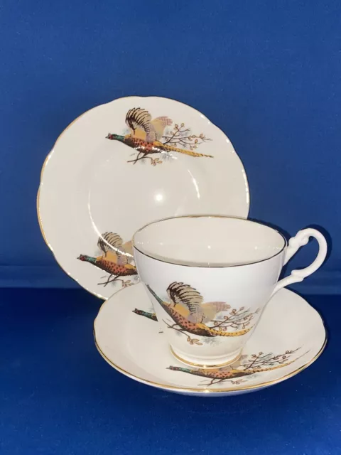 Vintage Royal Stuart Bone China Trio Flying Pheasant Cup Saucer Plate County 3