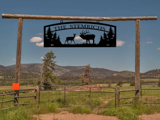 Large Entrance/Gate Farm Sign with Deer and Elk, Personalized Any Name, Barn