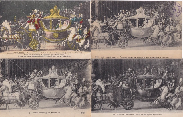 Lot de 4 cartes postales anciennes VERSAILLES musée voiture mariage NAPOLEON 1er