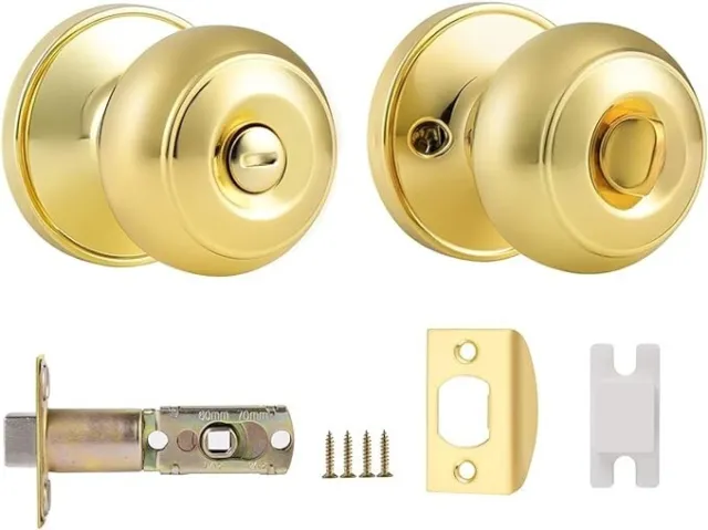Probrico Brass Privacy Door Knob with Lock, Stainless Steel Round Interior Door