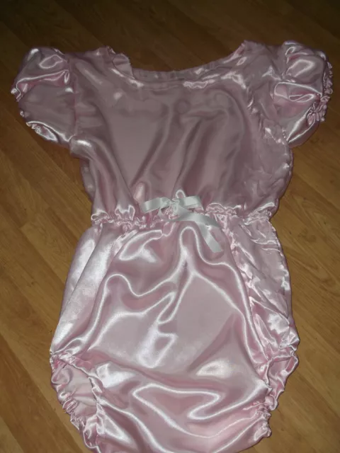 ADULT BABY SISSY all-in-one PINK SATIN ROMPER SUIT 52" CHEST SLEEPSUIT LACE BACK 2