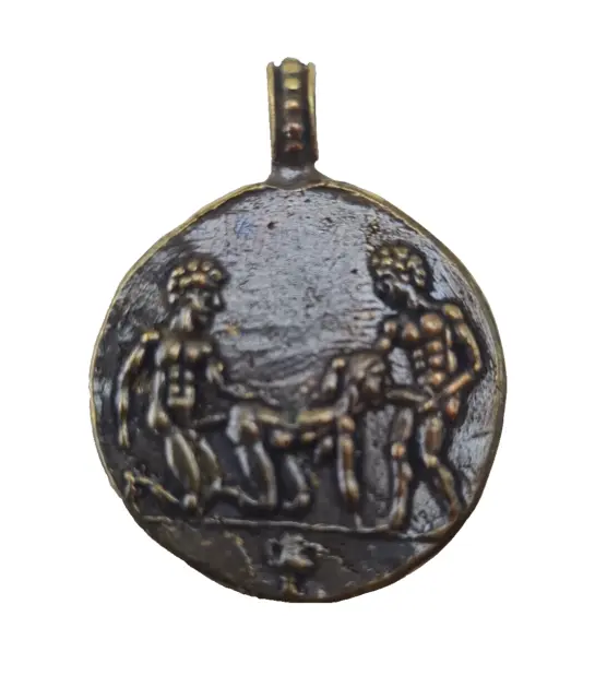 Ancient Bronze Erotic Amulet Pendant Medallion Antique Roman Style Handmade