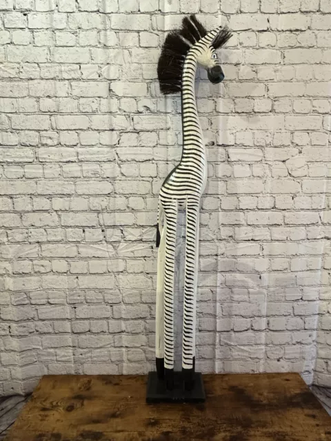 120cm Black & White Wood Zebra Tall Statue Wood Modern Hand Carved Painted