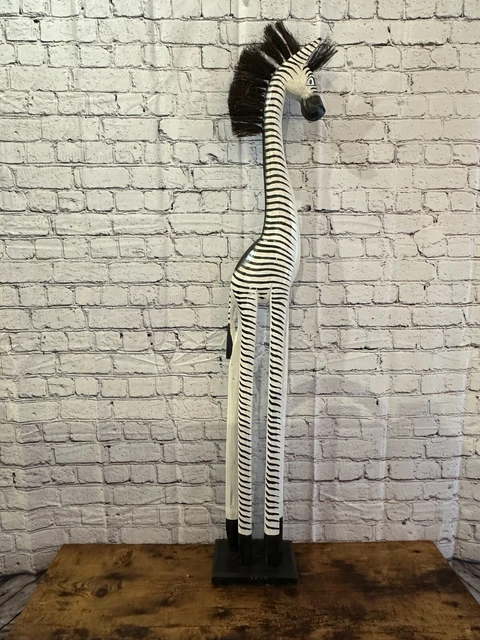 120cm Black & White Wood Zebra Tall Statue Wood Modern Hand Carved Painted
