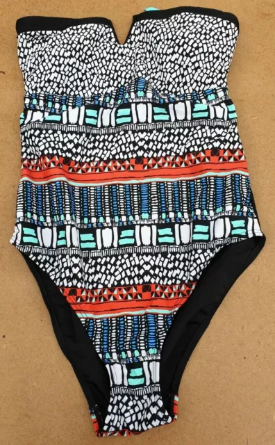 Women's Swimsuit Size 12-Black/Multicoloured Bandeau -Simply Yours -NEW TAGGED