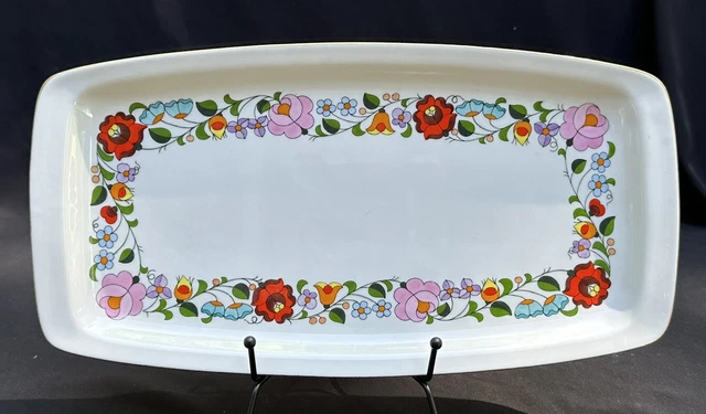 Kalocsa Hungary Hand Painted 14” Platter Folk Art Brightly Colored Floral Rare