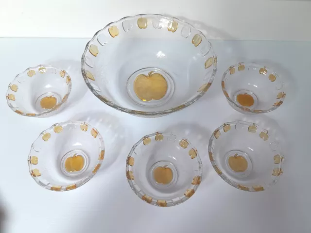 Vintage Set Textured Glass Apple Dessert Dish & 5 Serving Bowls