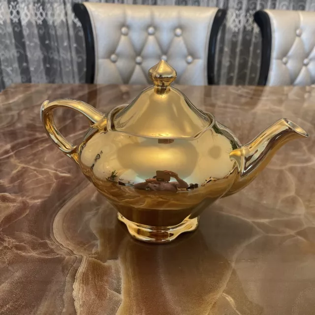 Vintage 1950s Royal Winton Grimwades Golden Age teapot:  gold lustre bone china